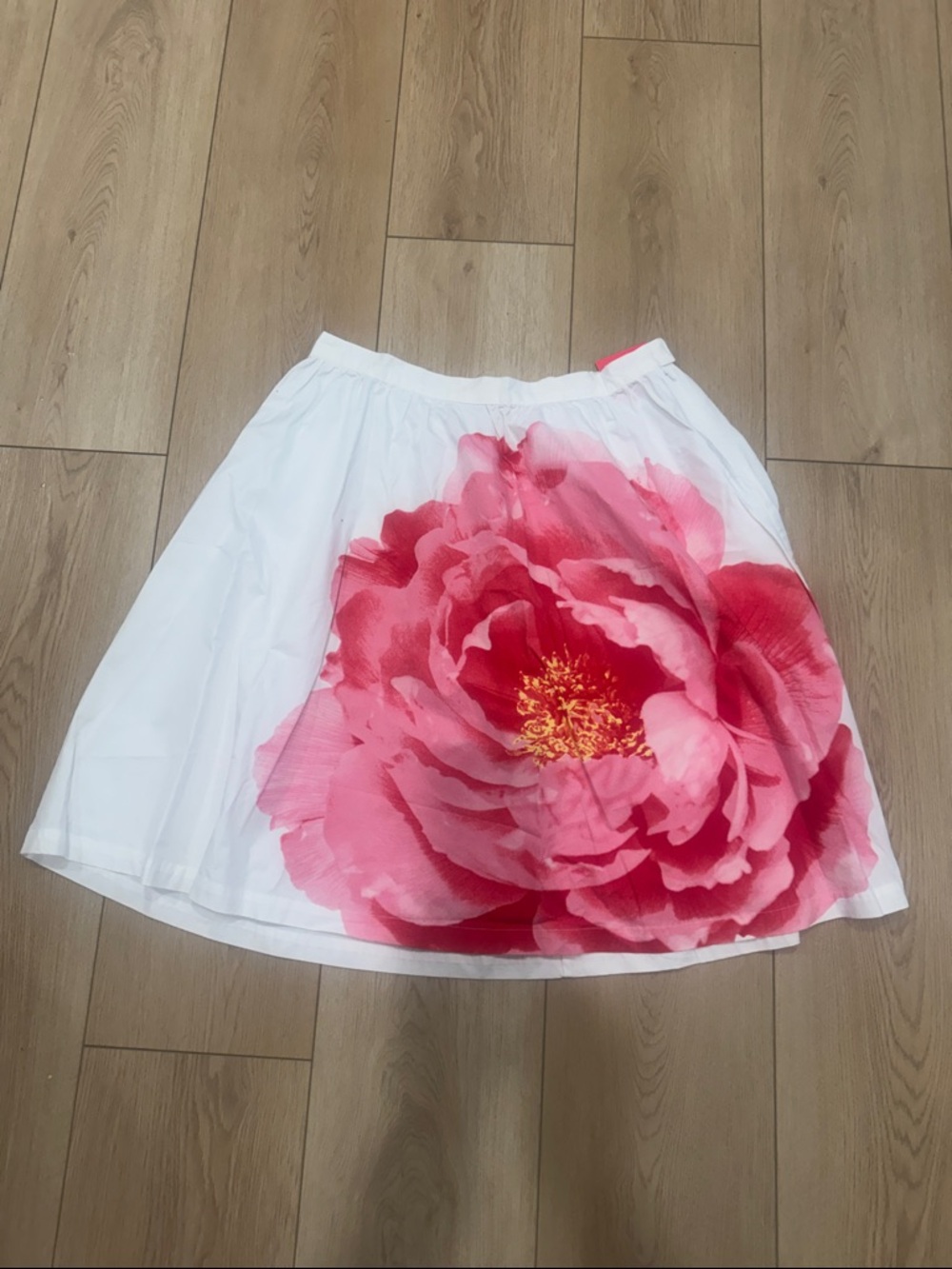Isaac Mizrahi White Midi A-Line Skirt with Pink Floral Print Large NWT